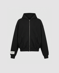 BLACK EMBROIDERY ZIP-HOODIE