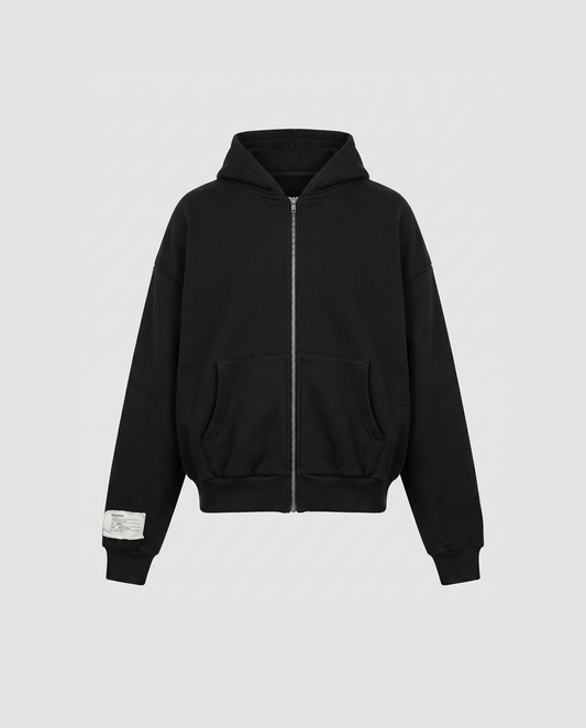 BLACK EMBROIDERY ZIP-HOODIE